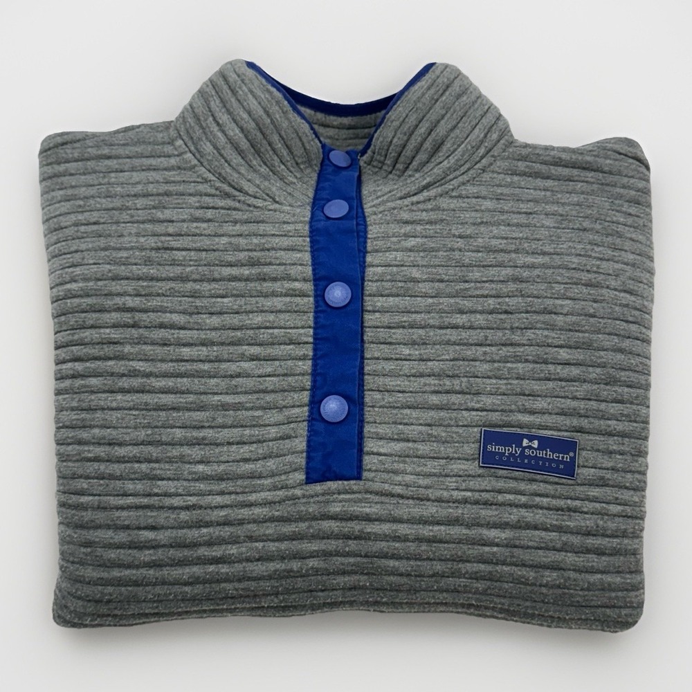 Simply Southern Ribbed Pullover Sweatshirt Women's 2XL Gray 1/4 T-Snap